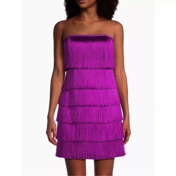 NWT Milly Nuoir Metallic Fringe Mini Dress Fuchsia Metallic Size 10 Great Gatsby - Picture 1 of 10